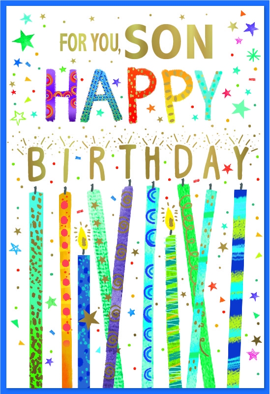 BIRTHDAY CARDS,Son Candles, Stars & Text [Packs Only]