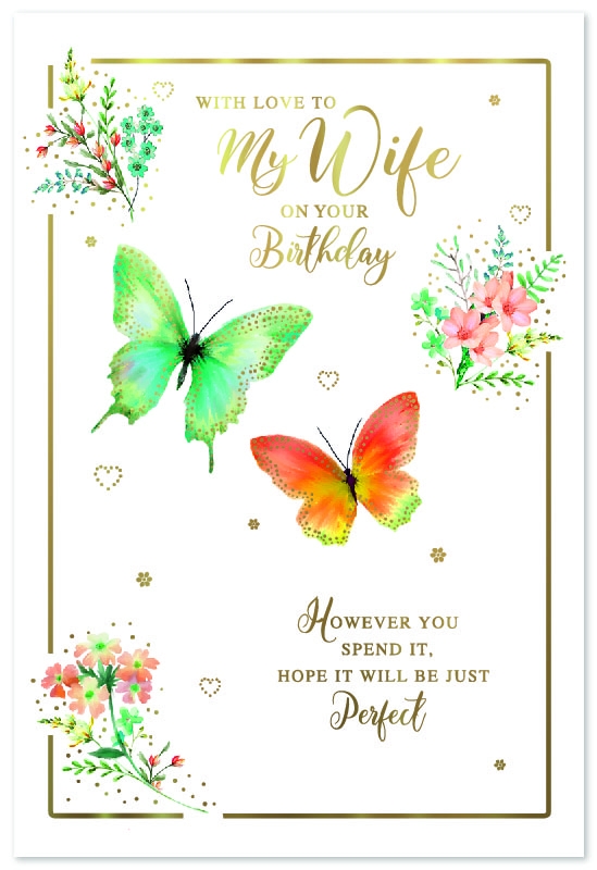 BIRTHDAY CARDS,Wife Floral Butterflies [Packs Only]