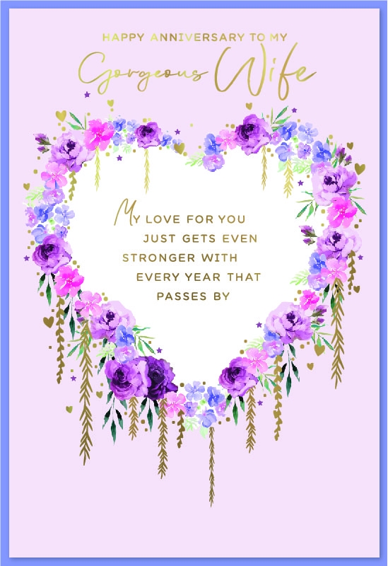 ANNIVERSARY CARDS,Wife Floral Heart Wreath [Packs Only]
