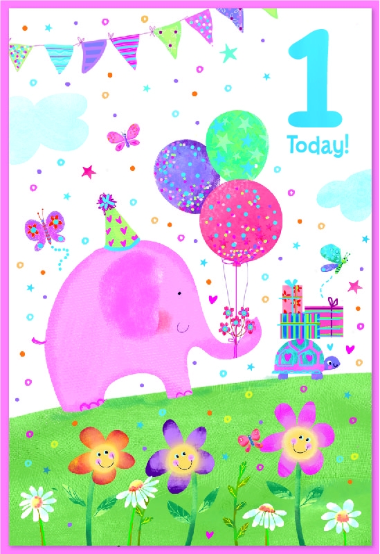 AGE 1 CARDS, Female Elephant & Balloons [Packs Only]