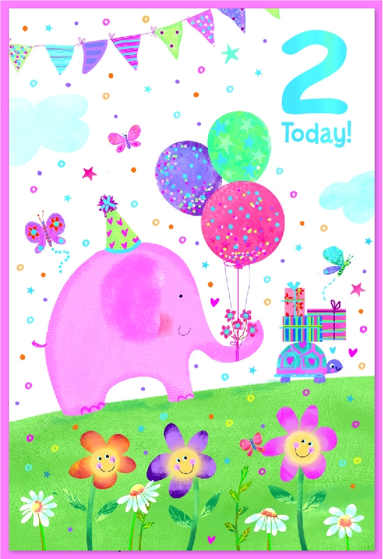 AGE 2 CARDS, Female Elephant & Balloons [Packs Only]