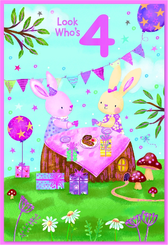 AGE 4 CARDS, Female Bunnies Tea Party [Packs Only]