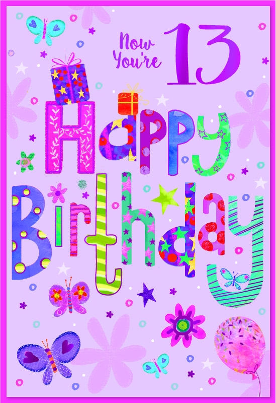 AGE 13 CARDS, Female Butterflies, Balloons & Flowers [Packs Only]