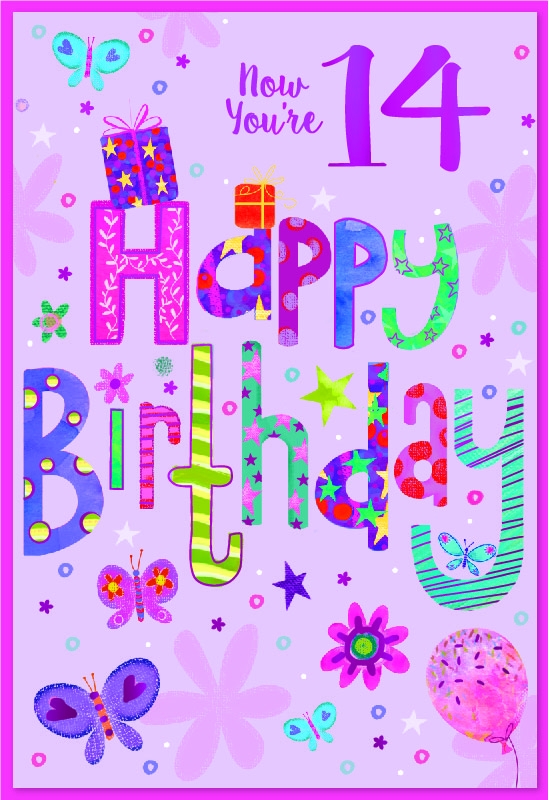 AGE 14 CARDS, Female Butterflies, Balloons & Flowers [Packs Only]