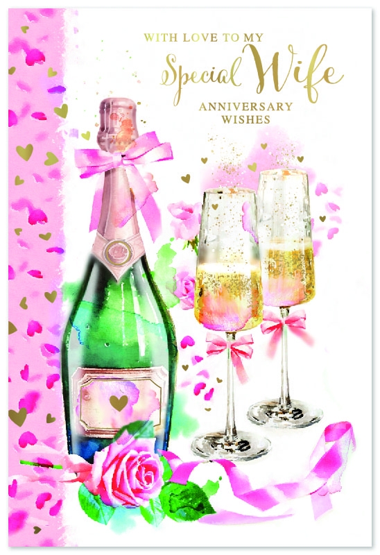ANNIVERSARY CARDS,Wife Champagne & Flutes [Packs Only]
