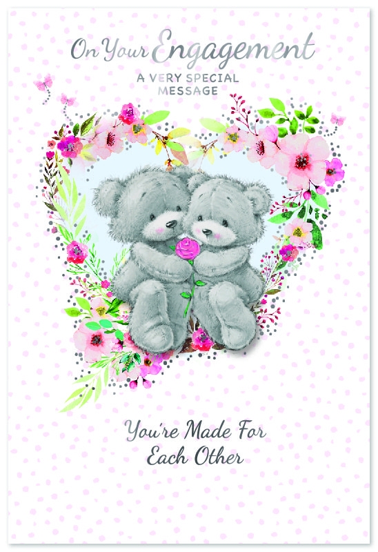 ENGAGEMENT CARDS,Teddies in Floral Heart Wreath [Packs Only]