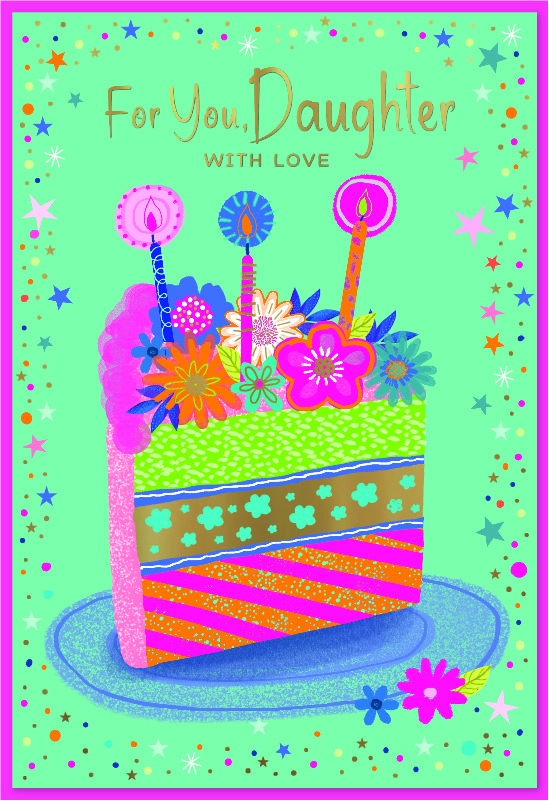 BIRTHDAY CARDS,Zingy Neon,Daughter Floral Cake & Candles [Packs Only]