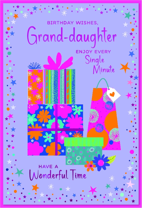 BIRTHDAY CARDS,Zingy Neon,Granddaughter Floral Presents [Packs Only]