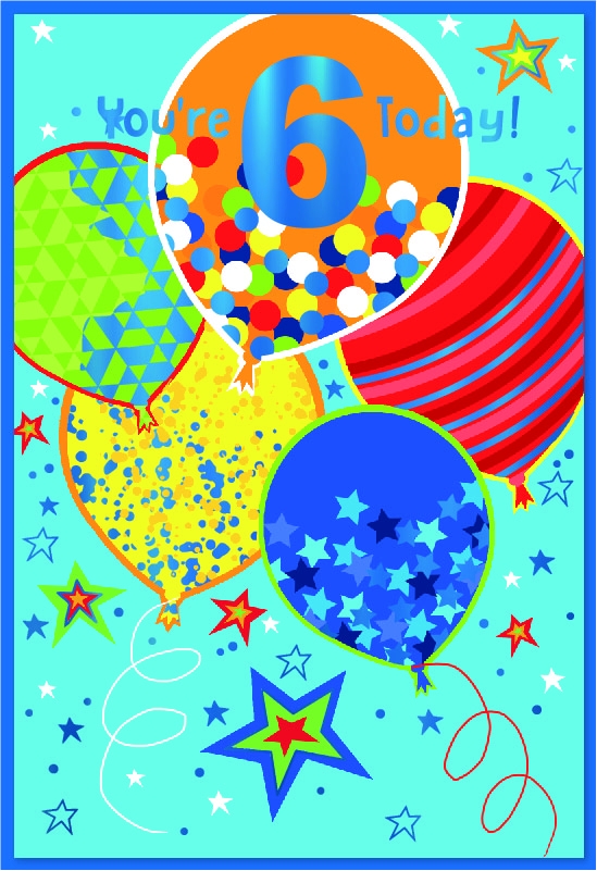 AGE 6 CARDS,Male Balloons & Stars [Packs Only]