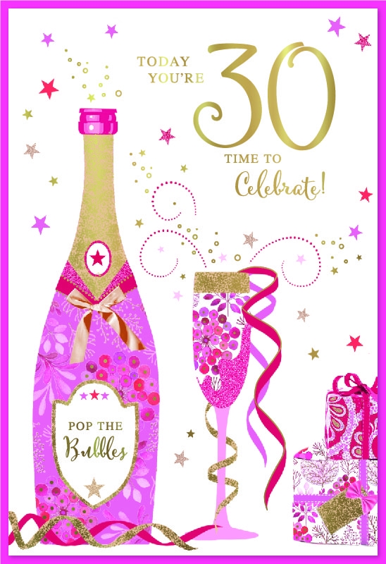 AGE 30 CARDS,Pink Bubbly & Flute [Packs Only]