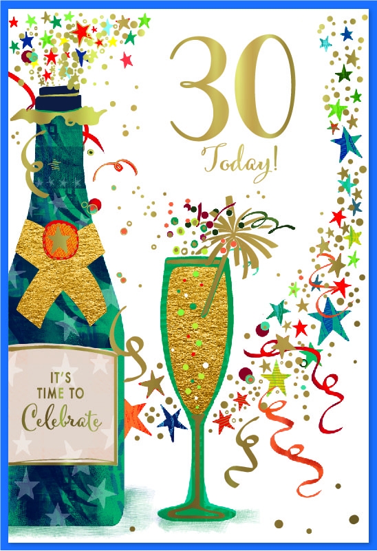 AGE 30 CARDS,Blue Bubbly, Flute & Stars [Packs Only]