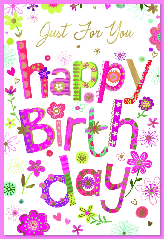 BIRTHDAY CARDS, Floral Text [Packs Only]