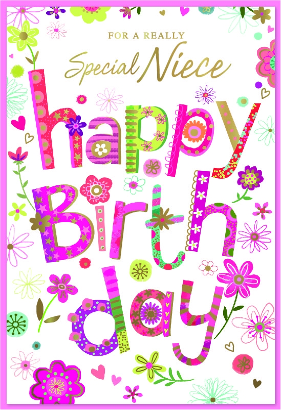 BIRTHDAY CARDS, Niece Floral Text [Packs Only]