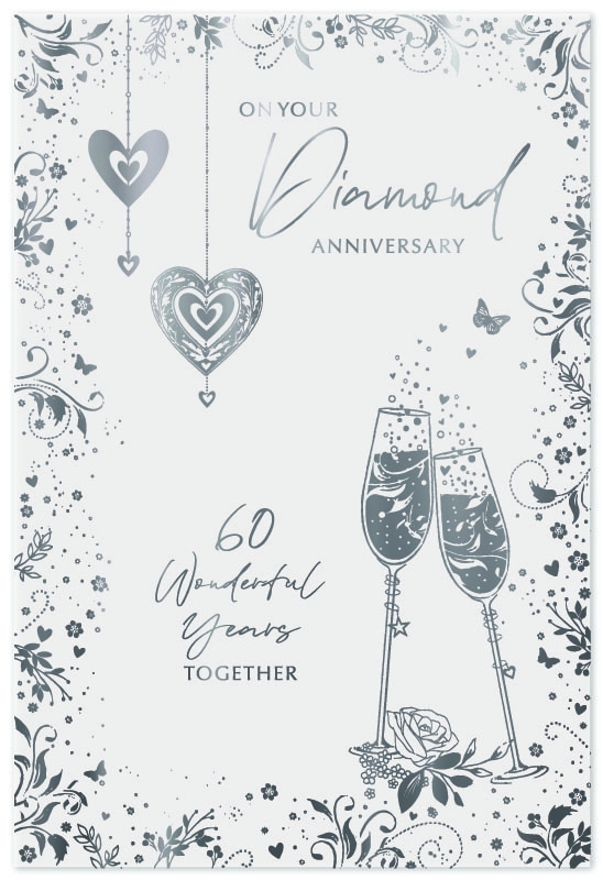 ANNIVERSARY CARDS, Diamond, Flutes, Hearts & Foliage Border [Packs Only]
