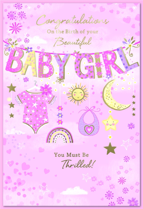 BABY GIRL CONGRATS. CARDS, Pink Bunting [Packs Only]