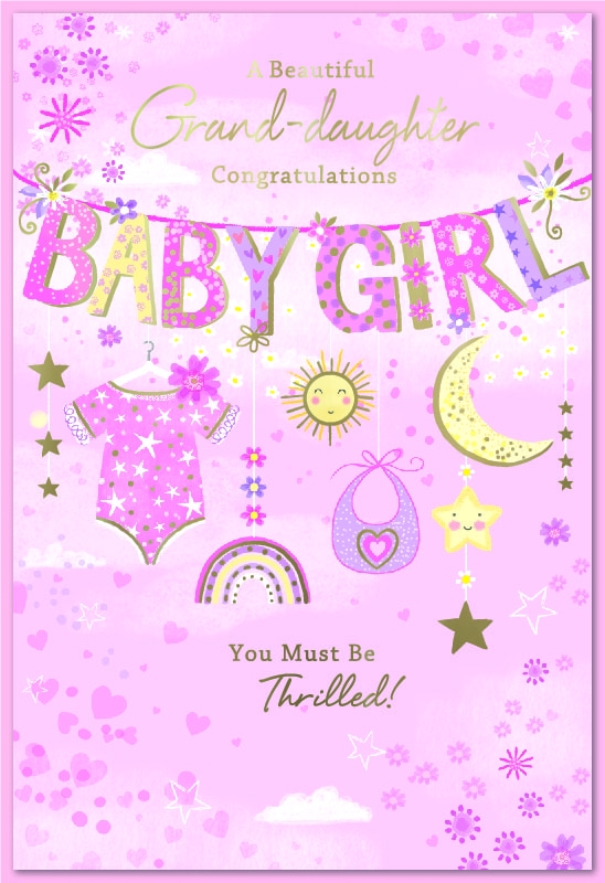 GRANDDAUGHTER CONGRATS. CARDS, Pink Bunting [Packs Only]