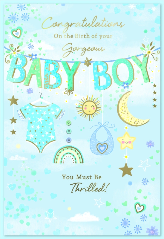 BABY BOY CONGRATS. CARDS, Blue Bunting [Packs Only]