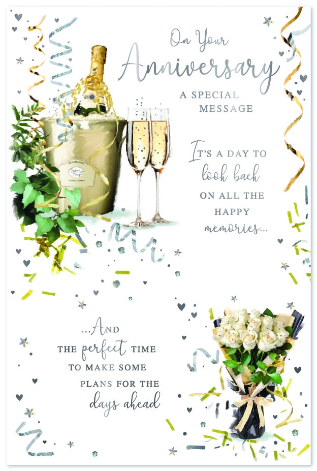 ANNIVERSARY CARDS, Your, Champagne, Flutes & Flowers [Packs Only]