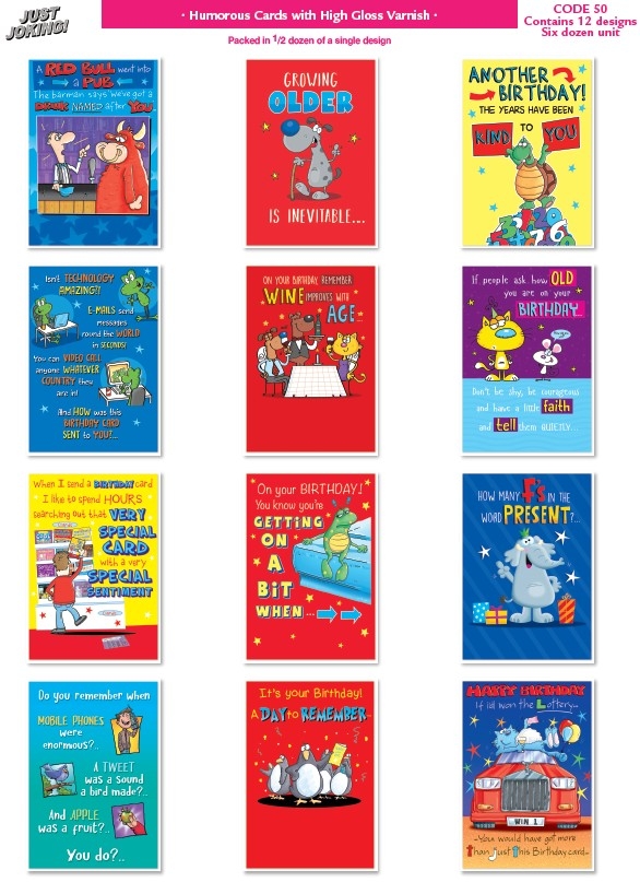 BIRTHDAY CARDS, Humour Assortment Just Joking [Packs Only]