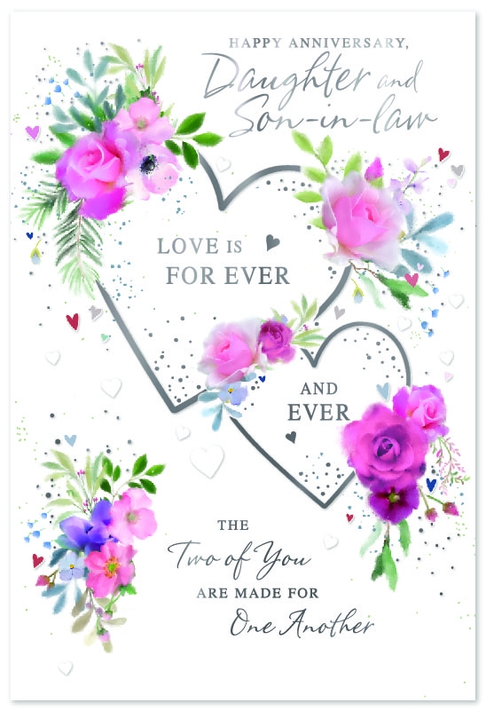 ANNIVERSARY CARDS, Daughter & Son In Law, Floral Hearts [Packs Only]