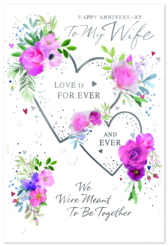 ANNIVERSARY CARDS, Wife, Floral Hearts [Packs Only]