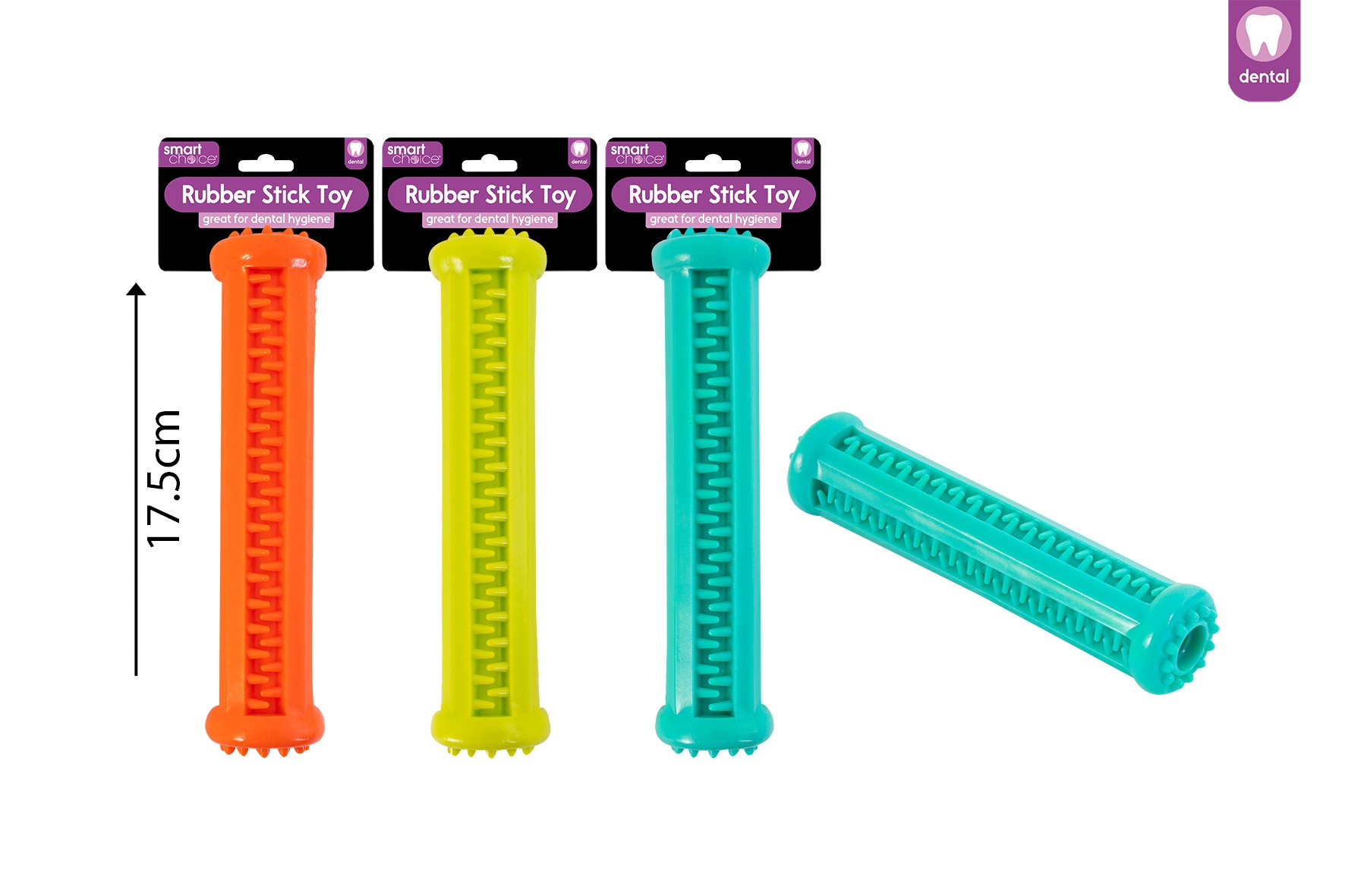DOG TOY,Rubber Stick 17.5cm Assorted Colours I/cd [Splittable]