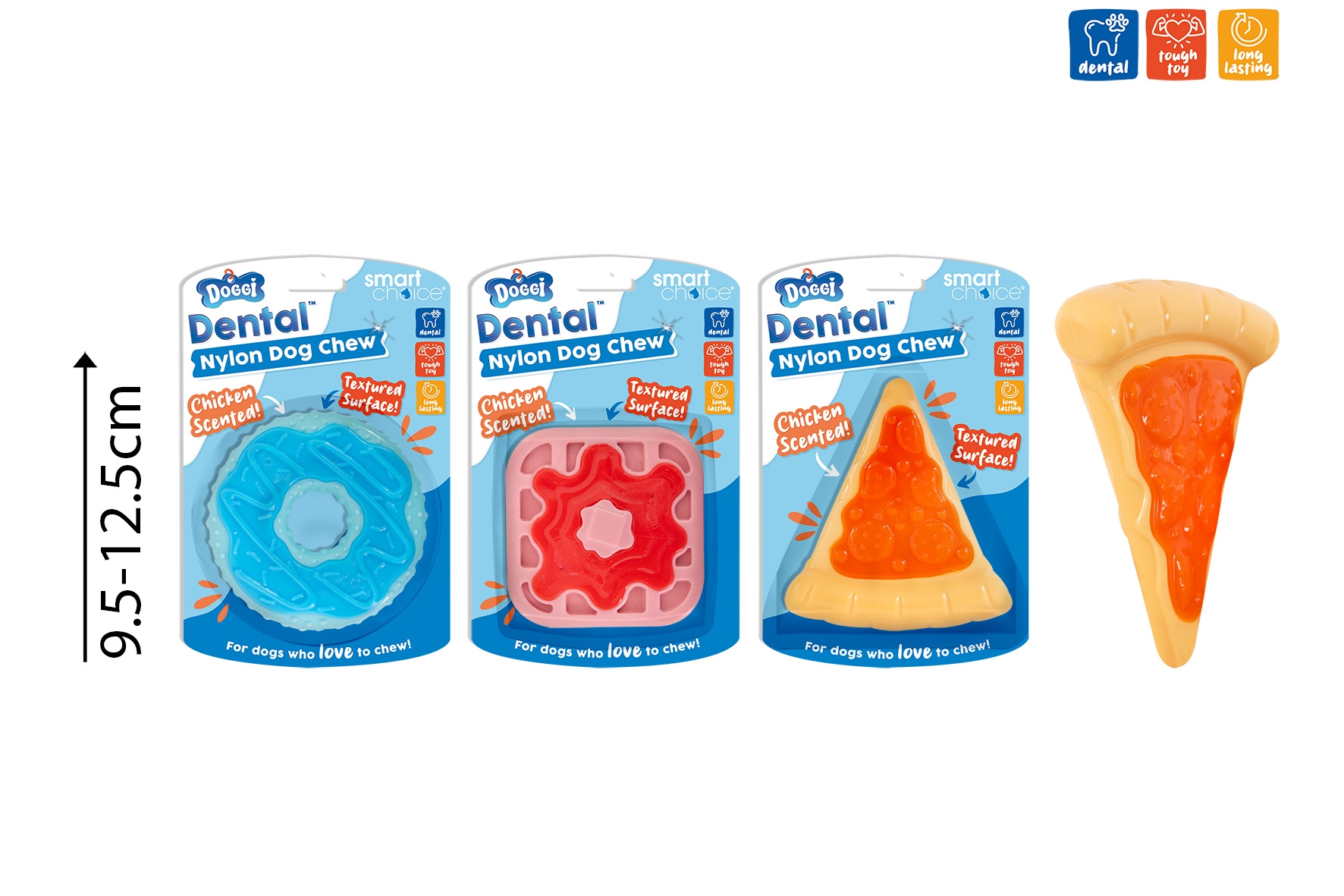 DOG TOY,Nylon Dental Chew Assorted, Long Lasting Chicken Scented H/pk [Packs Only]