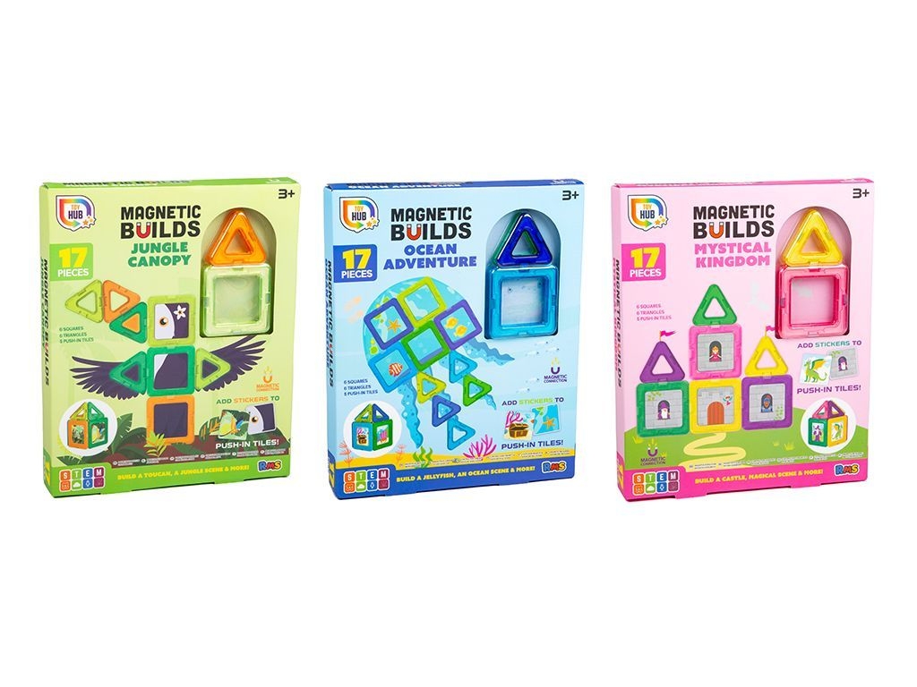 MAGNETIC BUILDS, 3 Asst With 17 Pieces Each [Splittable]