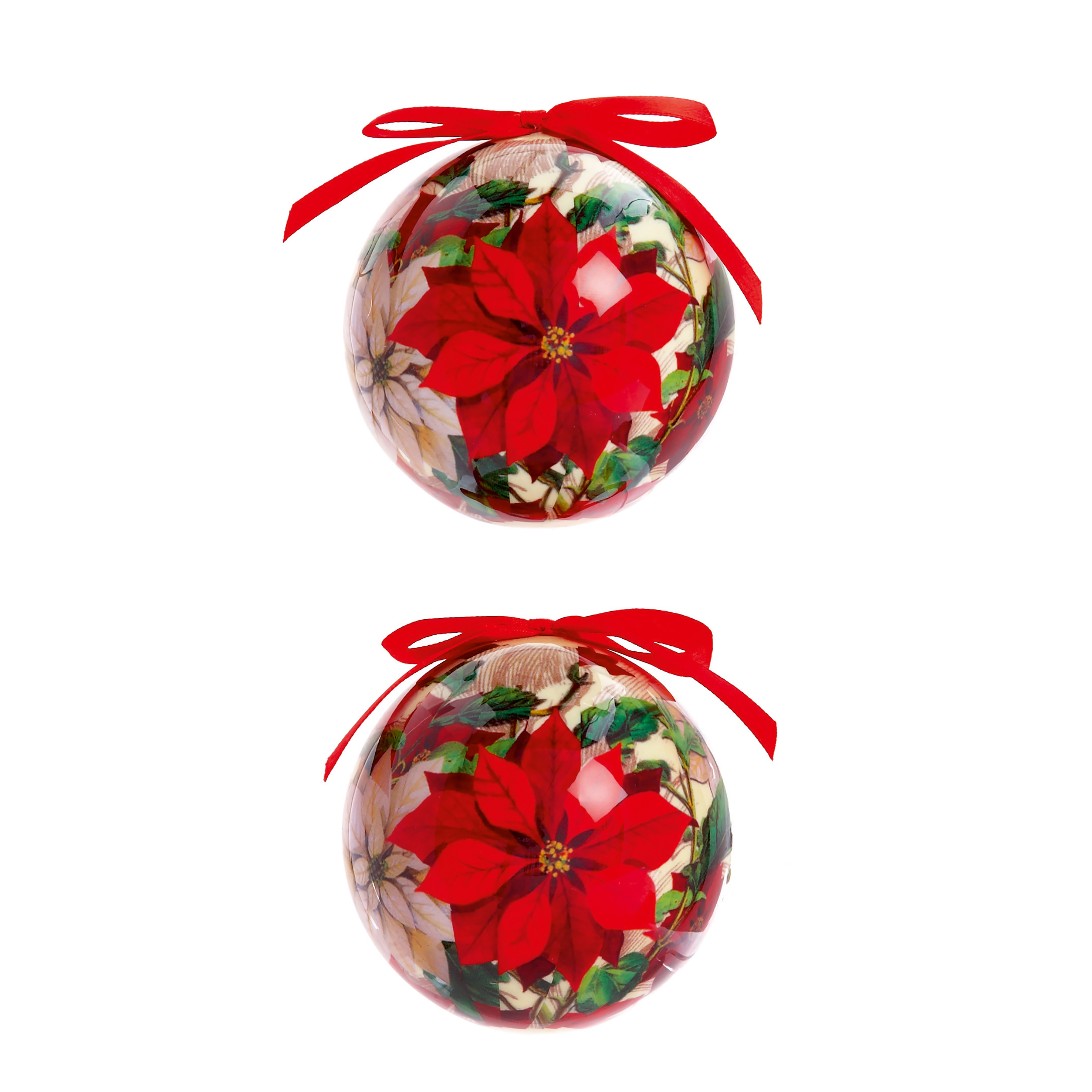 TREE DECORATION,Bauble Decoupage,Poinsettia 2 Assorted Designs 75mm [Packs Only]