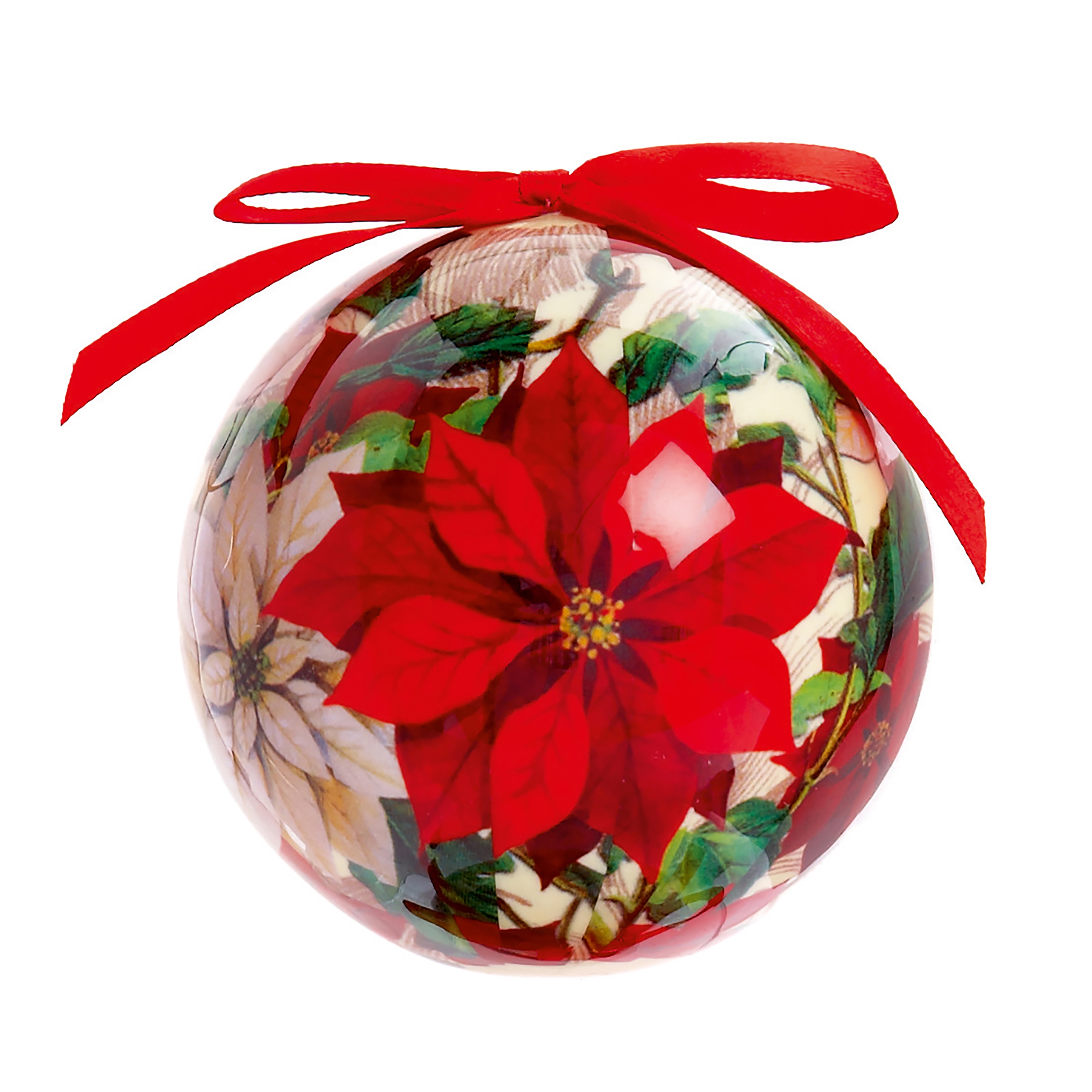 TREE DECORATION,Bauble Decoupage,Poinsettia 2 Assorted Designs 75mm [Packs Only]