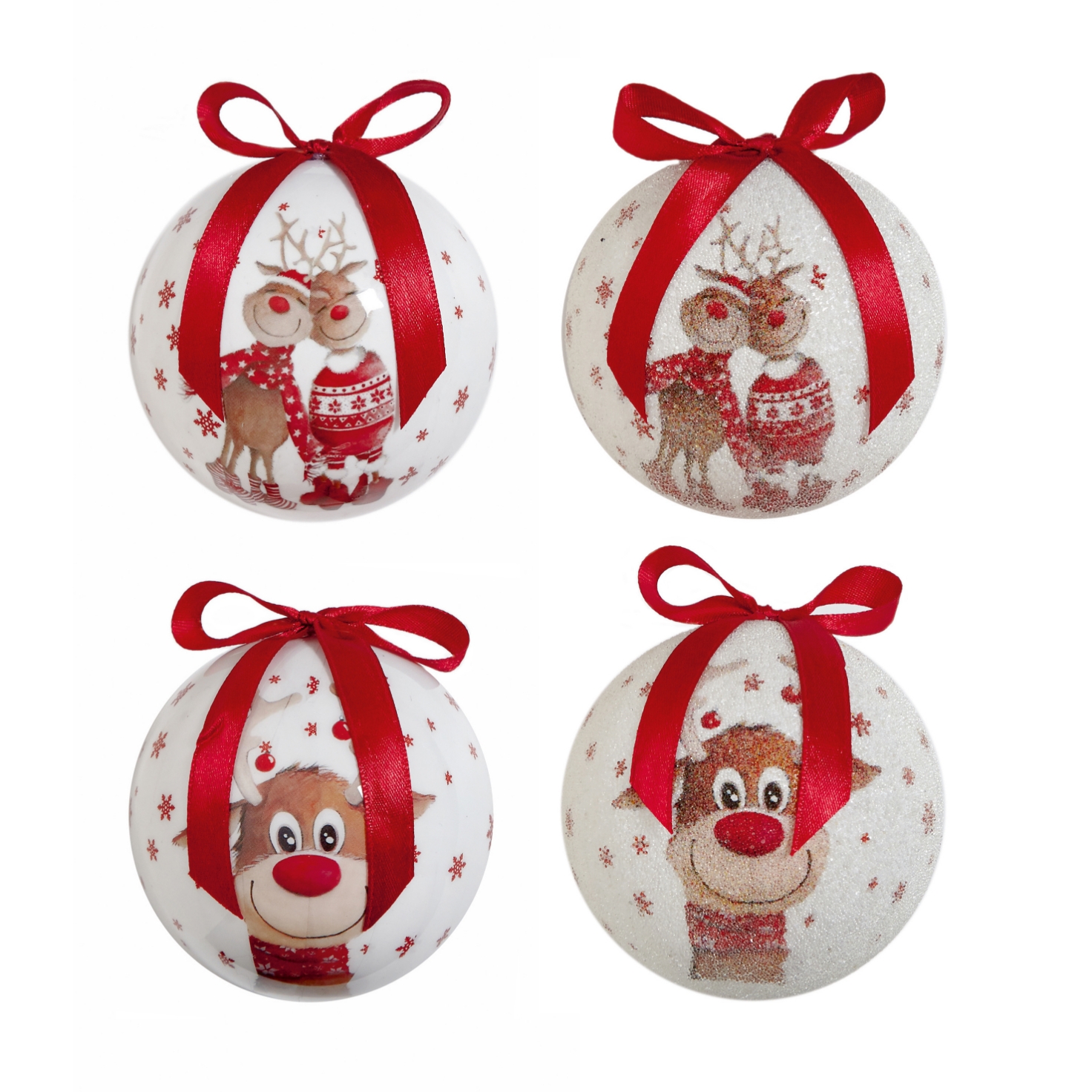 TREE DECORATION,Bauble Decoupage,Cute Reindeer 4 Assorted Designs 75mm [Packs Only]