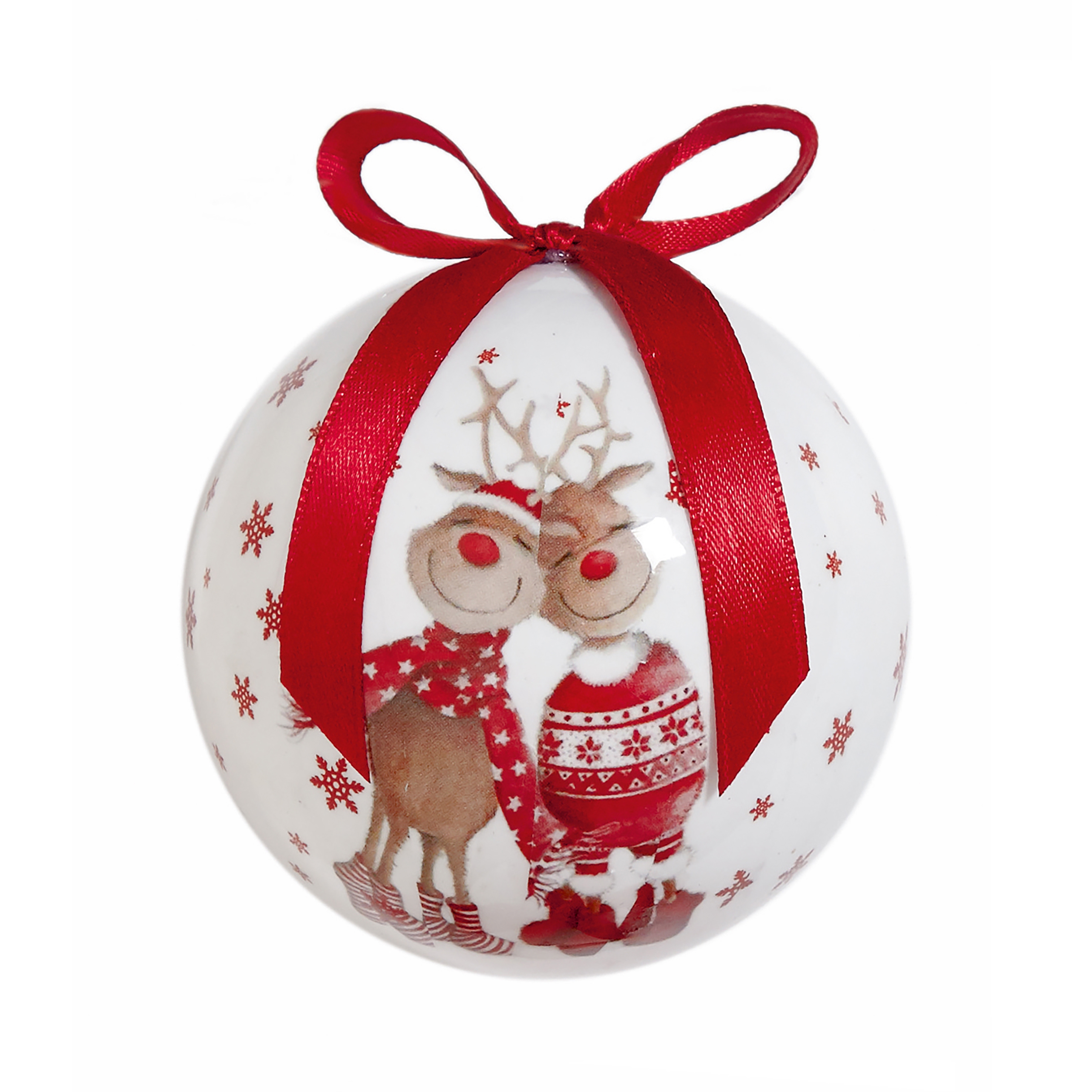 TREE DECORATION,Bauble Decoupage,Cute Reindeer 4 Assorted Designs 75mm [Packs Only]