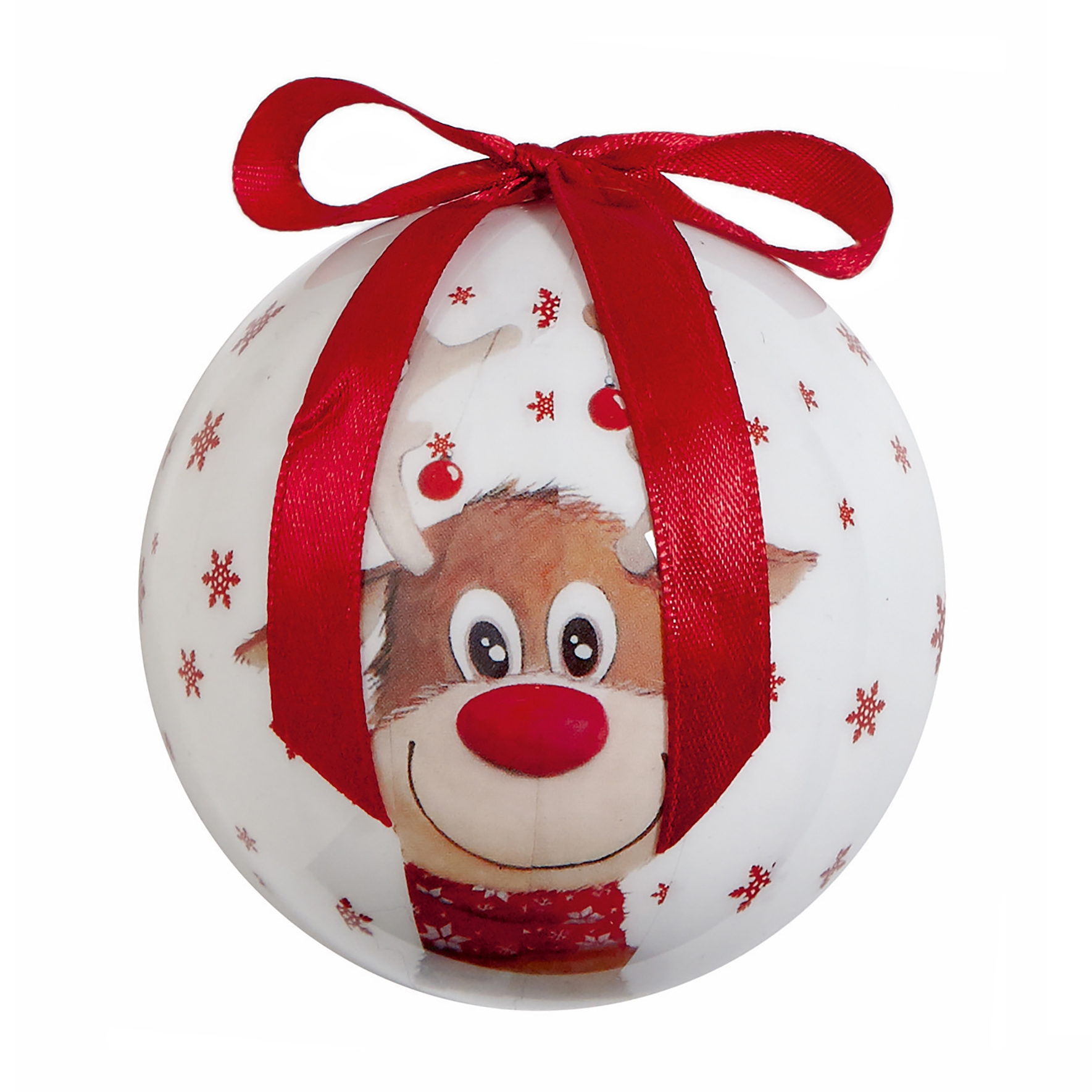 TREE DECORATION,Bauble Decoupage,Cute Reindeer 4 Assorted Designs 75mm [Packs Only]