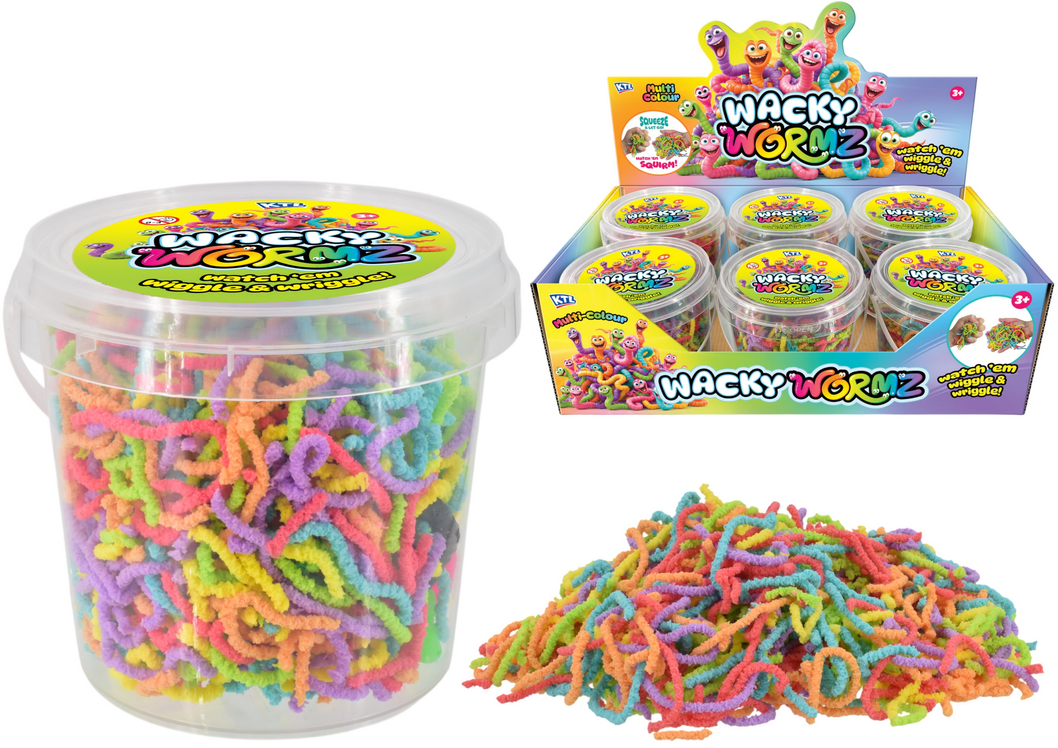WACKY WORMS, Moving Multi-Coloured 200g Asst Colours in Tub [Packs Only]