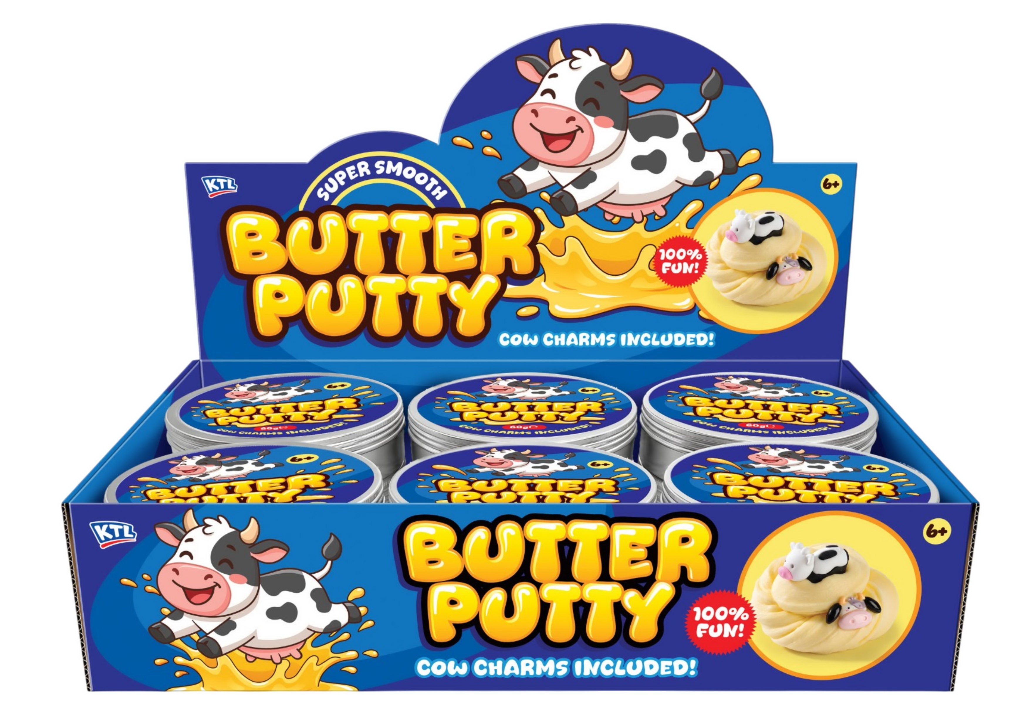 BUTTER PUTTY,60g In Tin With 4 Cow Charms. Squish, Stretch, Super Smooth CDU [Splittable]