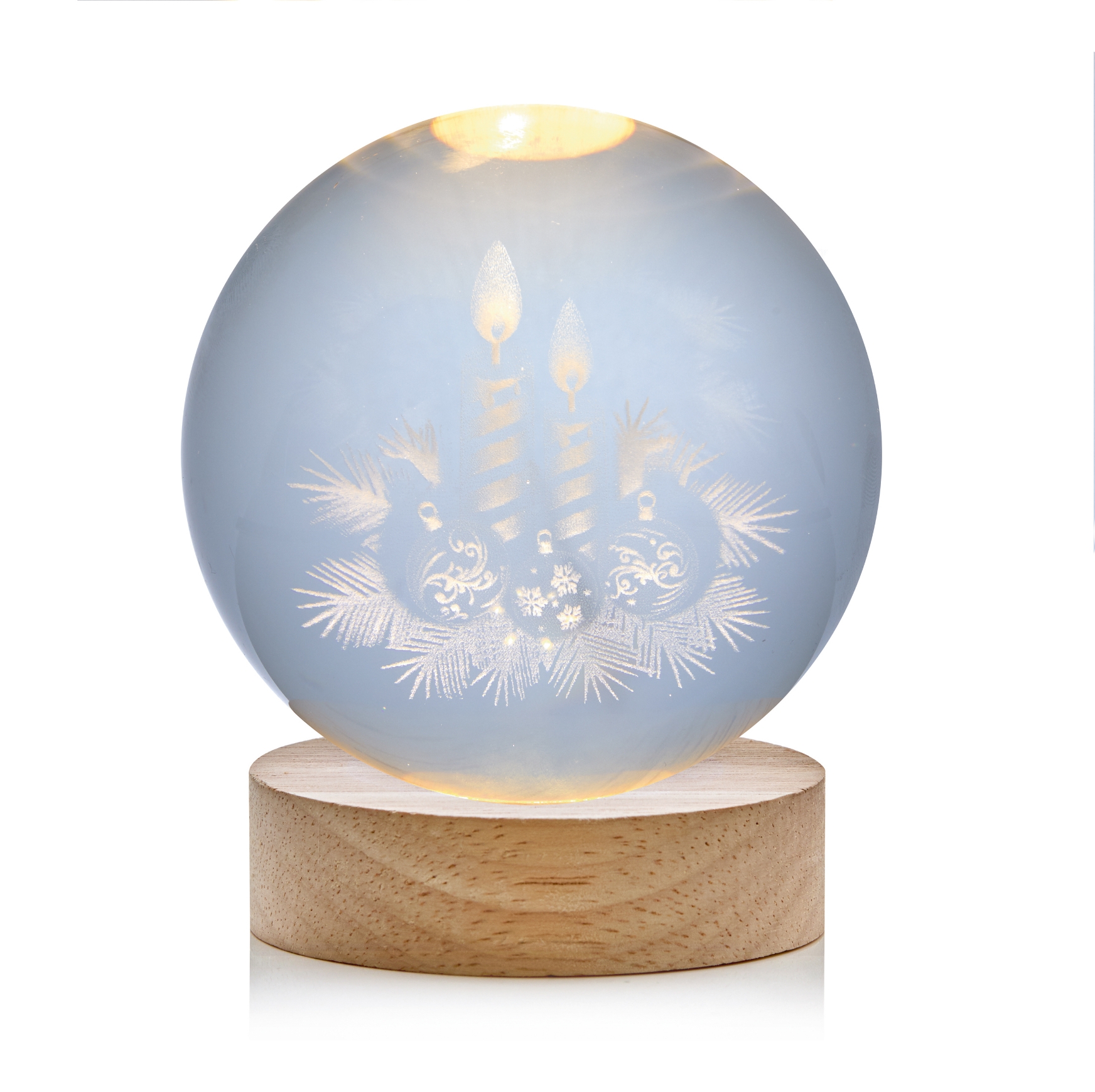 ORNAMENT,USB Light Up Globe Etched Glass 8cm 2 Assorted [Packs Only]