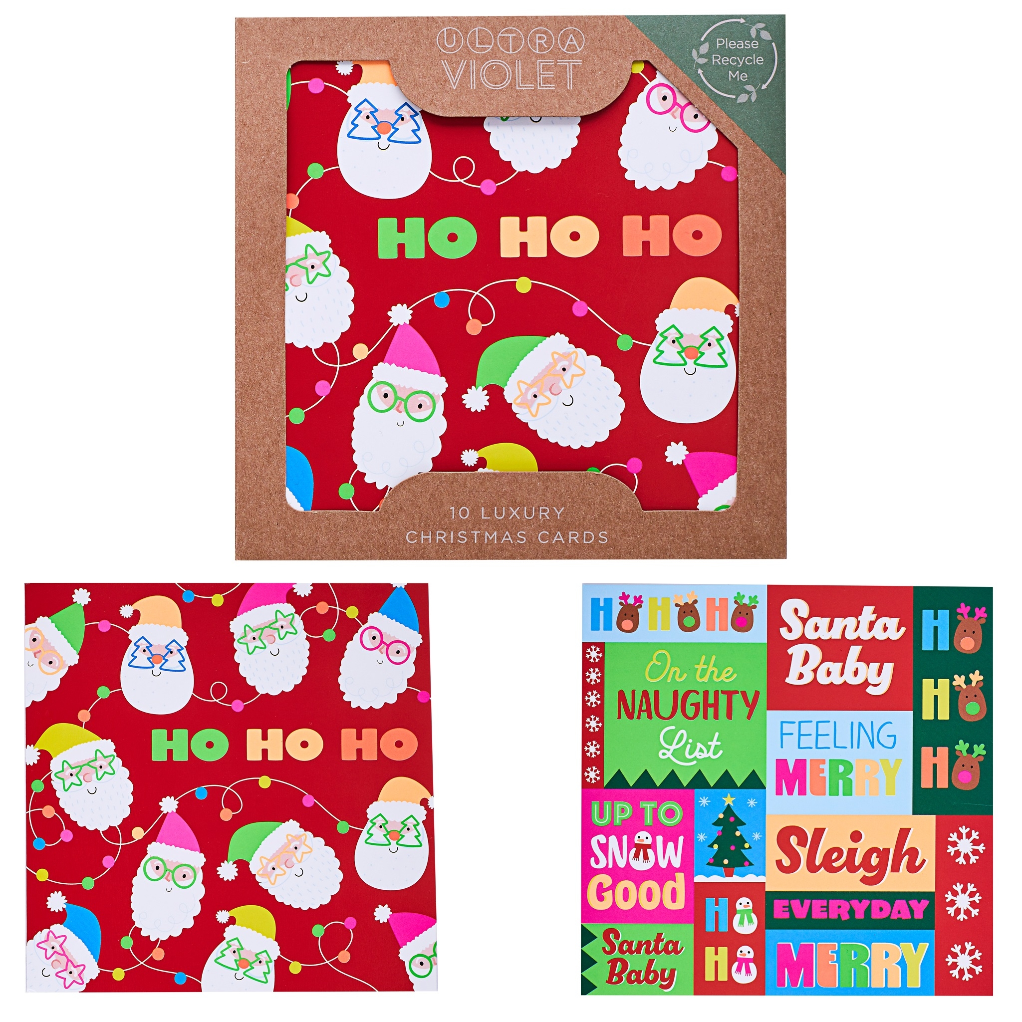 BOXED CARDS,Ultra Violet Neon Santa 10`s 2 Assorted [Splittable]