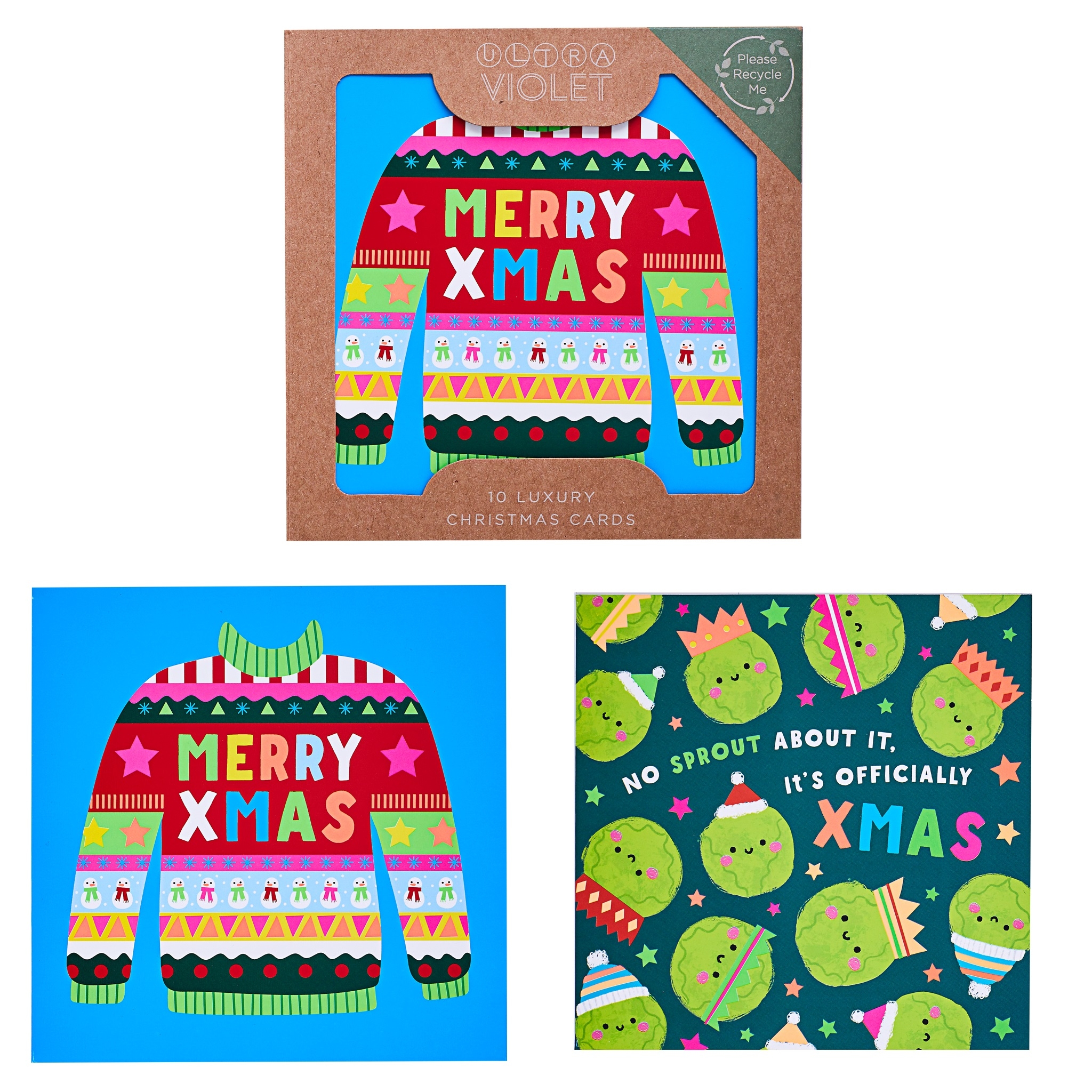 BOXED CARDS,Ultra Violet Christmas Jumper 10`s 2 Asst. [Splittable]