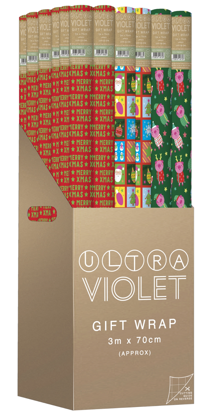 XMAS ROLLWRAP,3m Pigs/Advent/Merry Christmas Assorted [Packs Only]