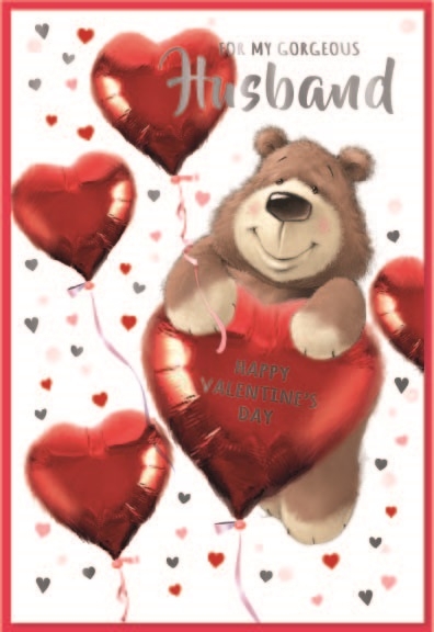 VALENTINE`S CARDS,Husband Bear with Heart Balloons [Packs Only]