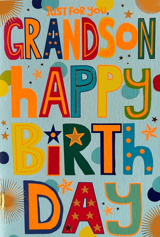 BIRTHDAY CARDS,Neon,Grandson Dots, Stars & Text [Packs Only]
