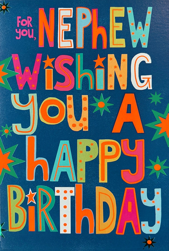 BIRTHDAY CARDS,Neon,Nephew Stars & Text [Packs Only]