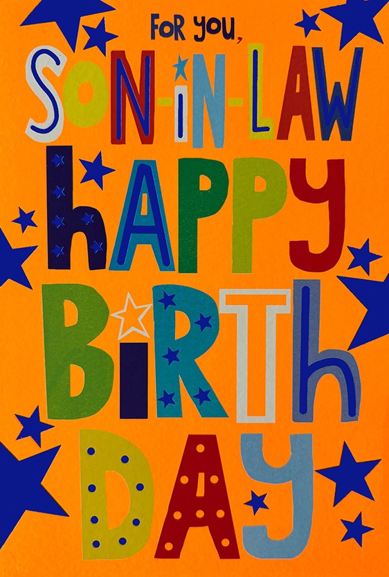 BIRTHDAY CARDS,Neon,Son in Law Stars & Text [Packs Only]