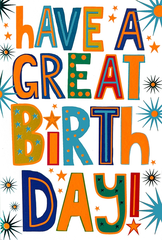 BIRTHDAY CARDS,Neon,Open Male Stars & Text [Packs Only]