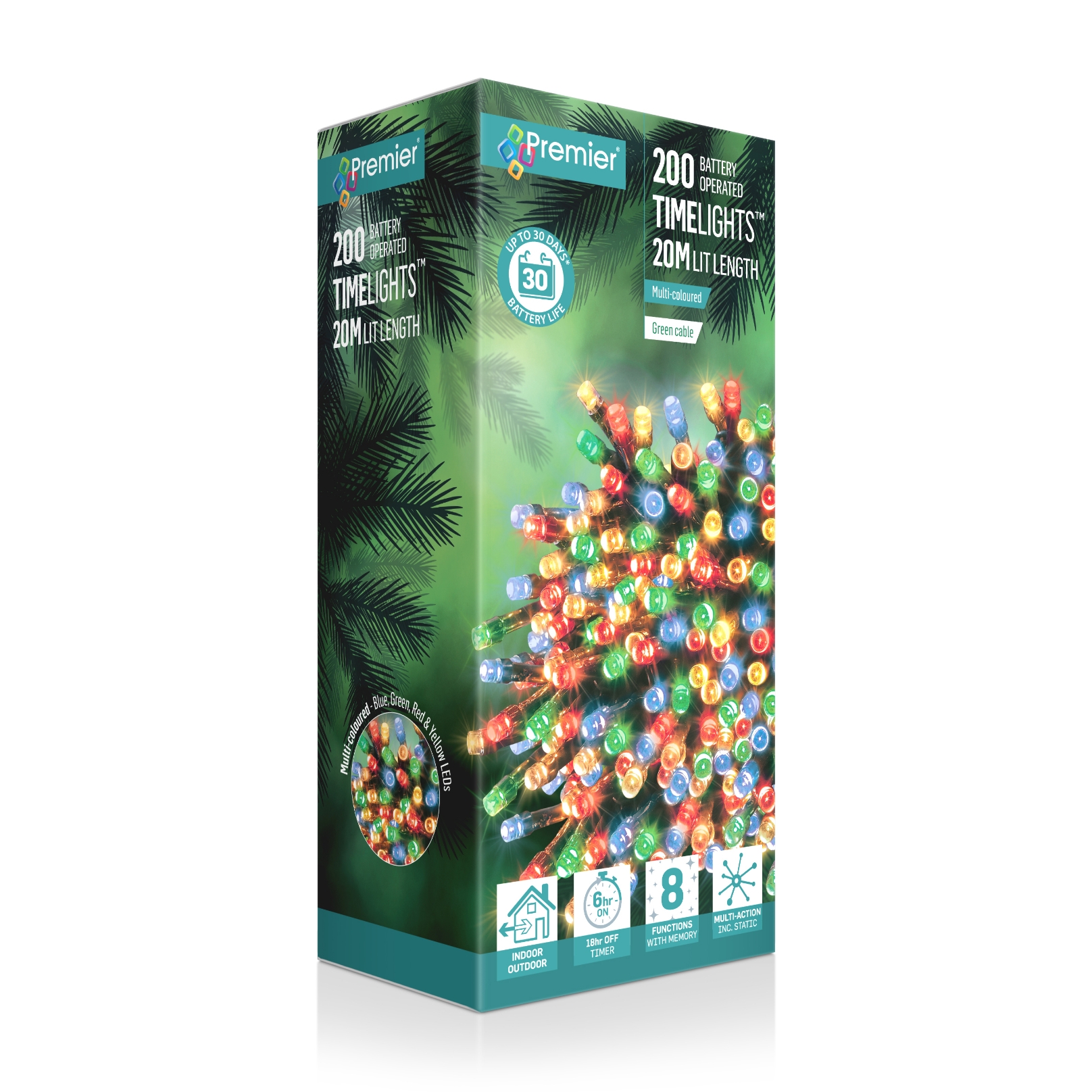 LIGHTS,LED Timer Light Multi 200`s Battery Operated