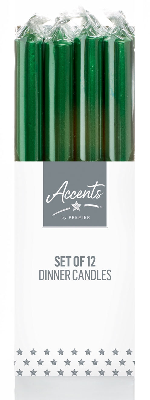 CANDLE,Dinner Metallic Green 25cm CDU [Packs Only]