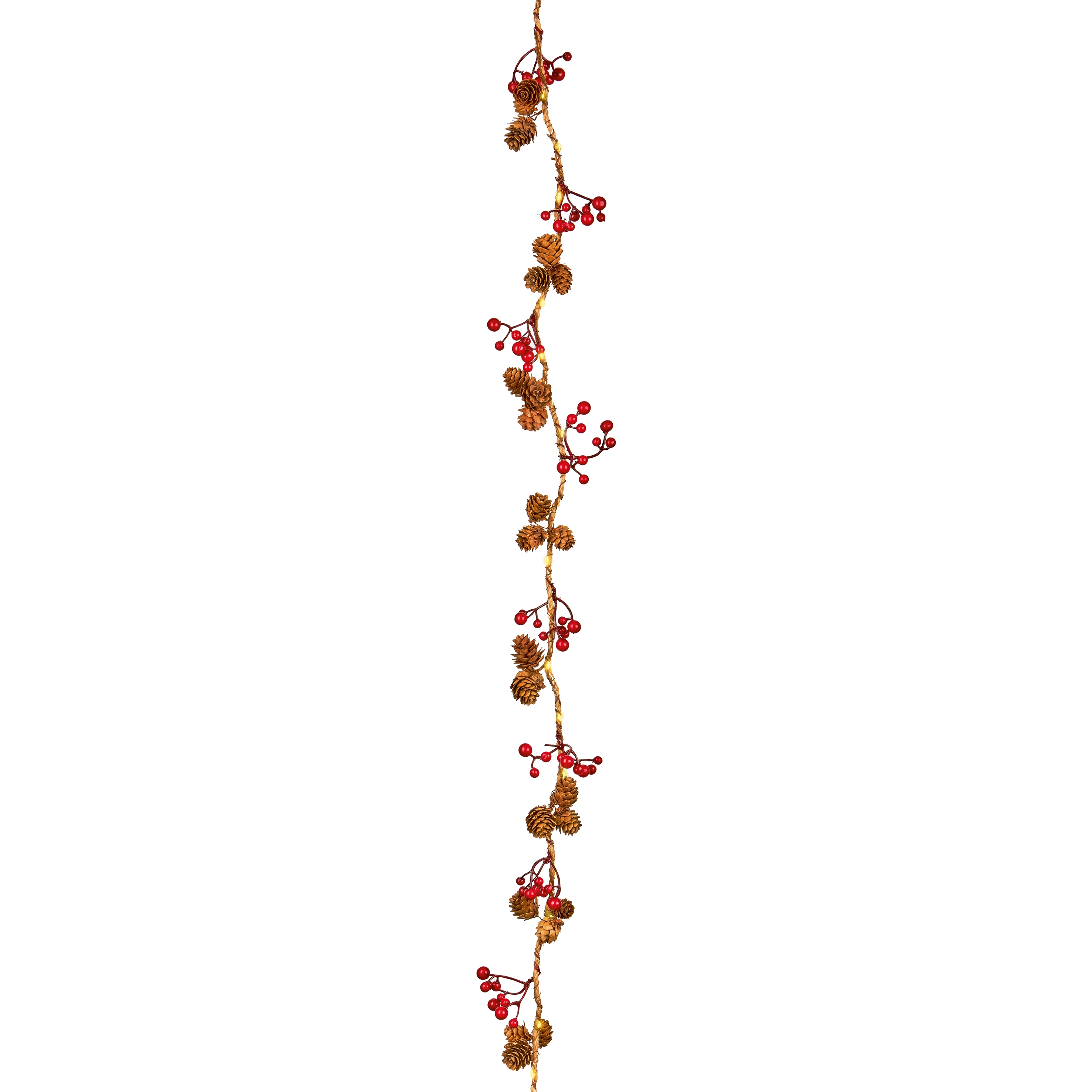 GARLAND,1.6m Red Berry & Pinecone 35 W/White LEDs B/op