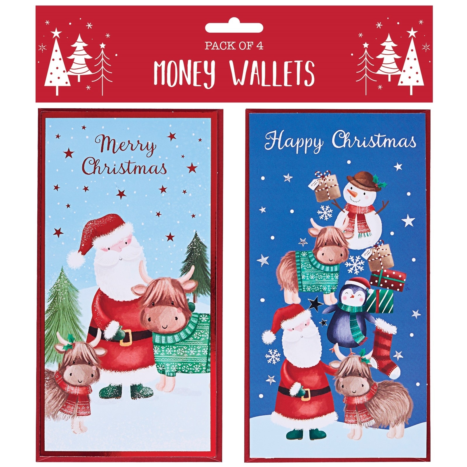 XMAS MONEY WALLETS,Santa Snow Scene 4`s [Packs Only]