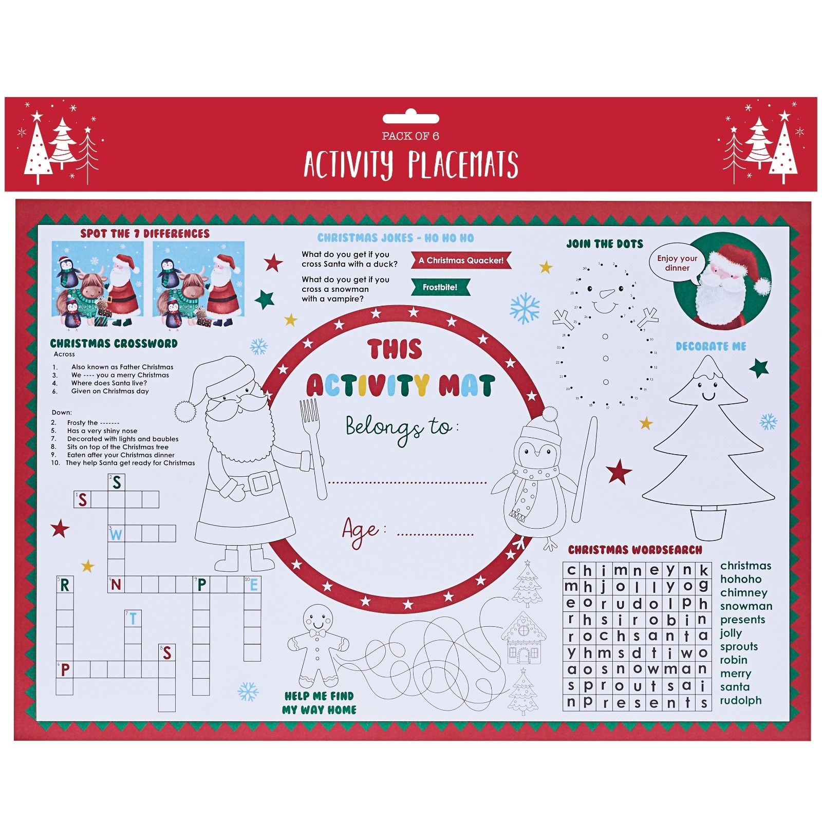 XMAS PLACEMAT,Activity 6`s H/pk [Splittable]