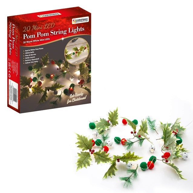 20 LED Pompom Leaves Red Berry Micro String Light [Splittable]